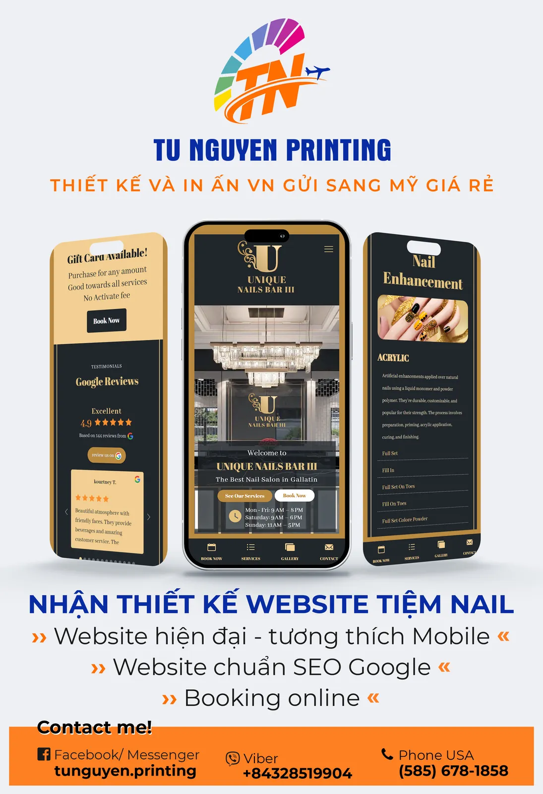 Mẫu website tiệm nail trên điện thoại